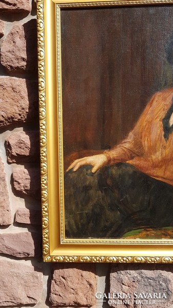 Glatter Ármin: Nívósan restaurált Portré, olaj, vászon, fára kasírozott, falc 71,5x82 cm, festmény