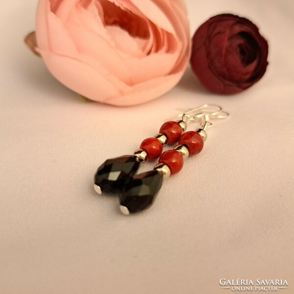 Coral and crystal earrings 5 cm