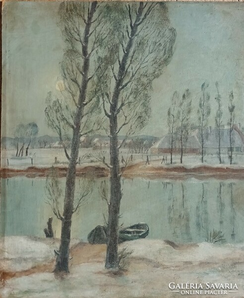 Jelzett festmény - Vízparti fák