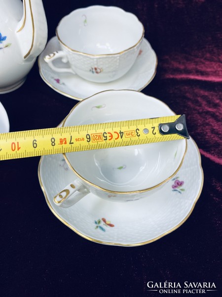 Herendi színes Nanking Bouquet mintás porcelán kávéskészlet 6db csésze aljjal és kiöntővel