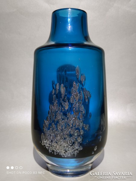 Heinrich Löffelhardt/Schott Zwiesel álomszép különleges buborékos vastag falú nehéz üveg váza