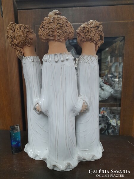 Antalfiné Szente Katalin Éneklő Női Hármas Mázas,Kerámia Figura,Szobor.33 cm.