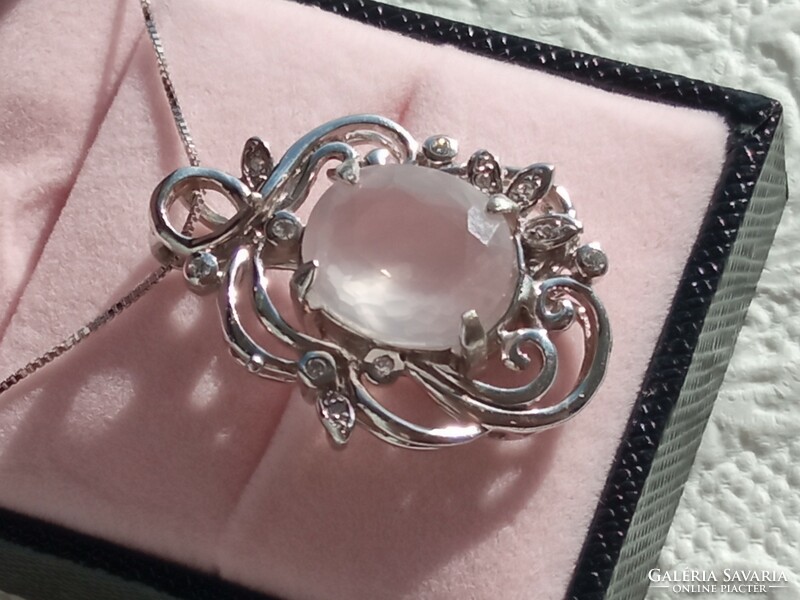 Rose quartz 925 silver pendant