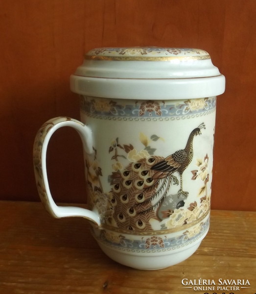 Chinese - tea mug - peacock pattern - richly gilded - jing-yang
