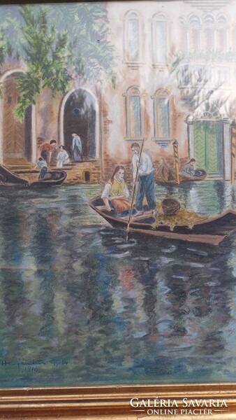 Beautifully painted pastel painting of a Venetian boat with gondolas