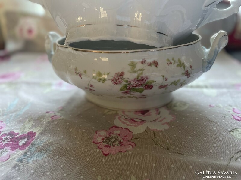 A beautiful art nouveau hand-painted soup bowl full of flowers