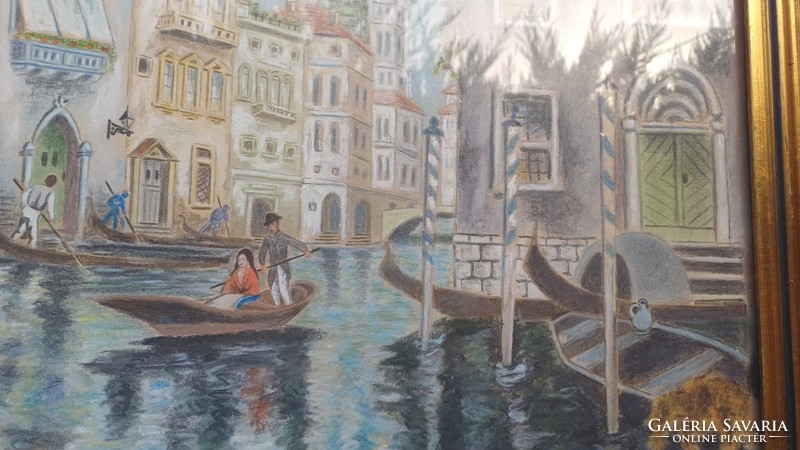 Gyönyörűen megfestett Velence tàjkèp gondolàkkal pasztell festmèny