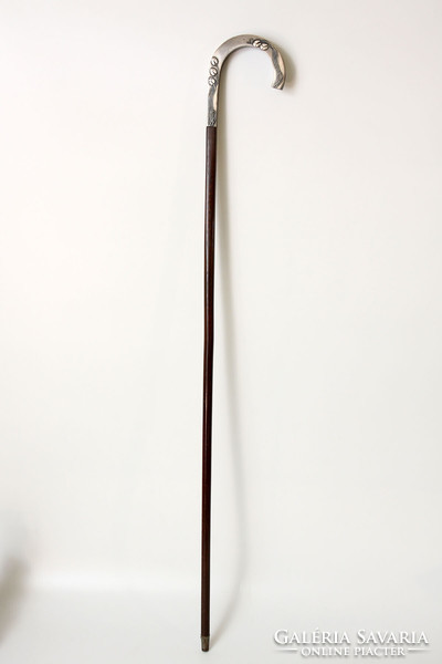 Szecessziós Ezüst markolatú Sétabot Vízililiom 90cm | Dedikált Sétapálca Pintér Béla Tavirózsa