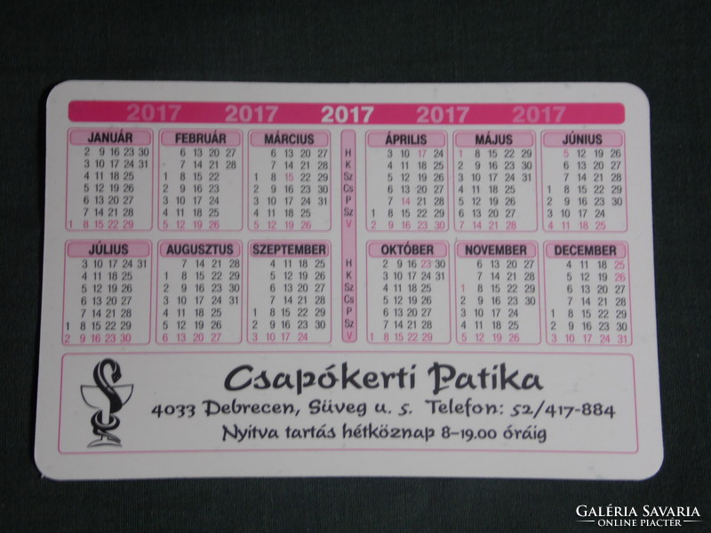 Card calendar, Czapókert pharmacy, pharmacy, Debrecen, 2017, (1)