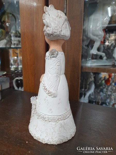 Győrbíró enikó lady with umbrella ceramic figure, statue. 20.5 Cm.