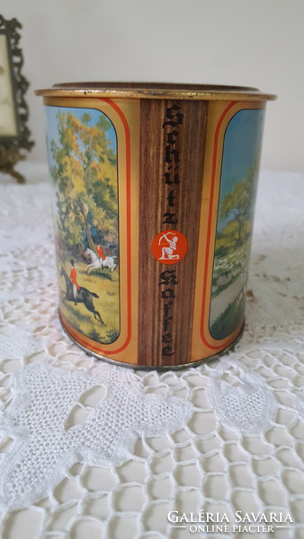 Old equestrian scene, coffee metal box schütz kaffee