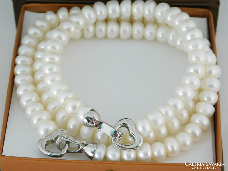 Cultured pearl necklace bracelet with heart clasps jewelry set