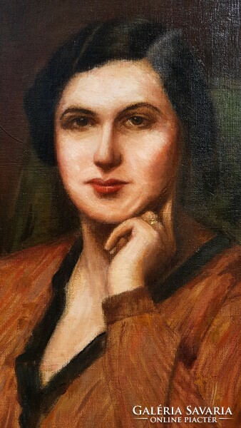 Glatter Ármin: Nívósan restaurált Portré, olaj, vászon, fára kasírozott, falc 71,5x82 cm, festmény