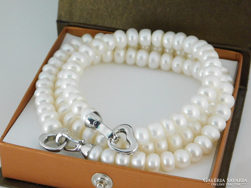 Cultured pearl necklace bracelet with heart clasps jewelry set