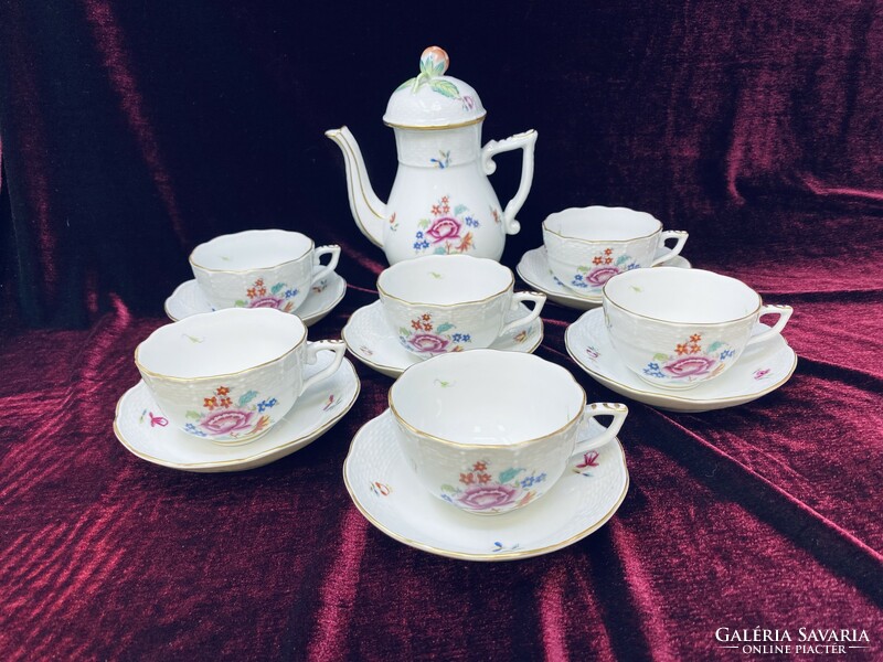 Herend colorful nanking bouquet patterned porcelain coffee set with 6 cups base and spout