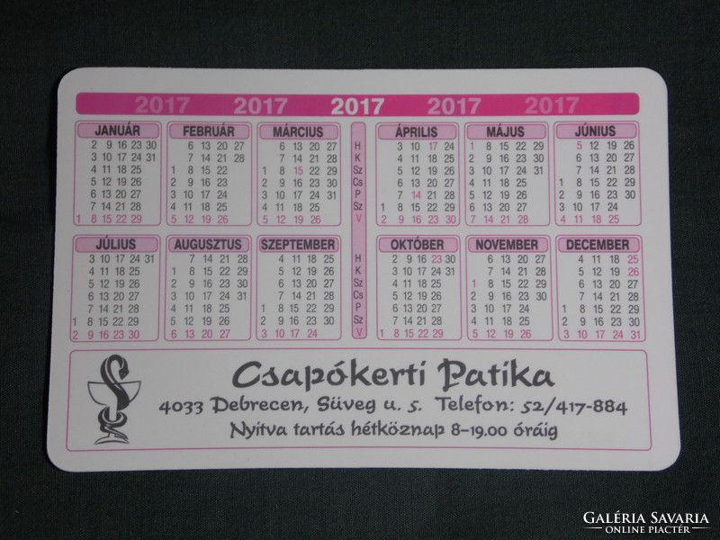 Card calendar, Czapókert pharmacy, pharmacy, Debrecen, 2017, (1)