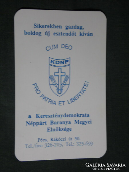 Kártyanaptár, politika, KDNP Néppárt, Pécs, 1994,  (1)