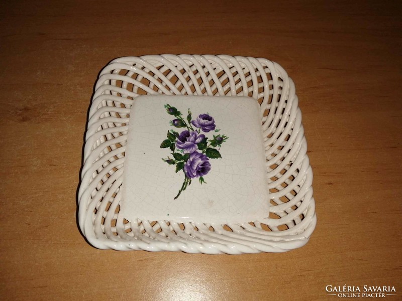 Bodrogkeresztúr ceramic bowl with openwork edge 12.5*12.5 cm (14/d)