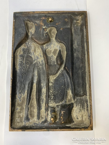 Nagy István János gyönyörűen kidolgozott jelzett, bronz relief: Juhász a szerelmesével