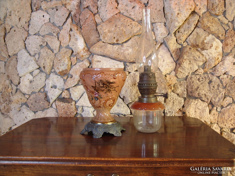 Hand-painted faience kerosene lamp