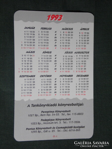 Kártyanaptár, Tankönyvkiadó könyvesboltok,Budapest, grafikai rajzos,humoros,egér, 1993 ,  (1)