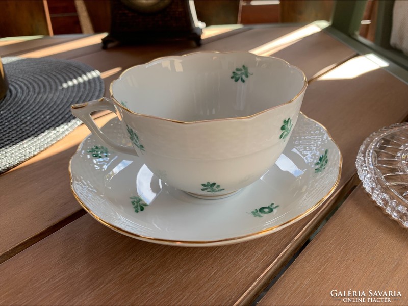 Antik HERENDI “manófüles” zöld bécsi rózsa mintás teás csésze + alj