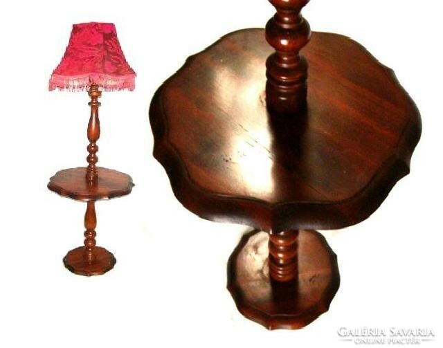 Antique baroque floor lamp with a shaped carved table and original lampshade