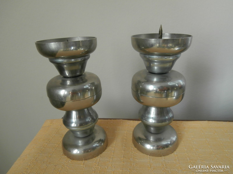 Pair of art deco metal candle holders