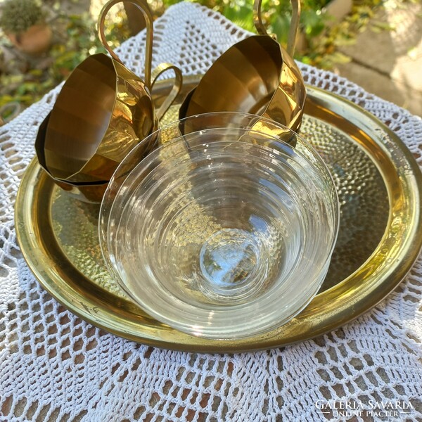 4 piece tea set with copper base and tray