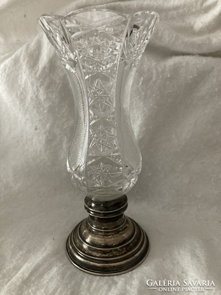 Crystal vase with silver base / 800 fineness base