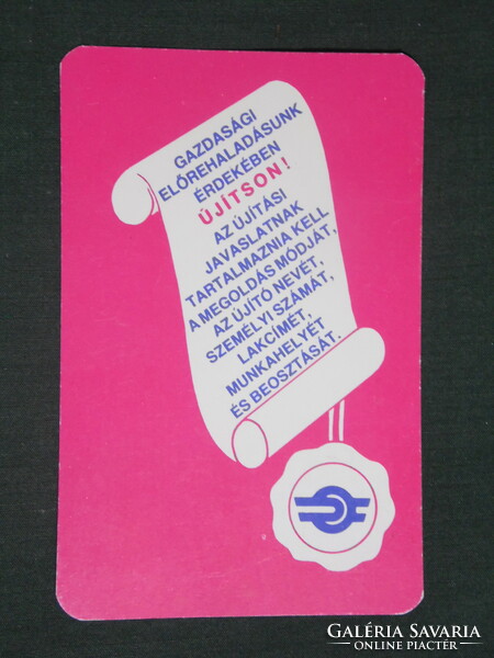 Kártyanaptár,MÁV vasút,utazás, újítások ,javaslatok, 1989 ,  (1)