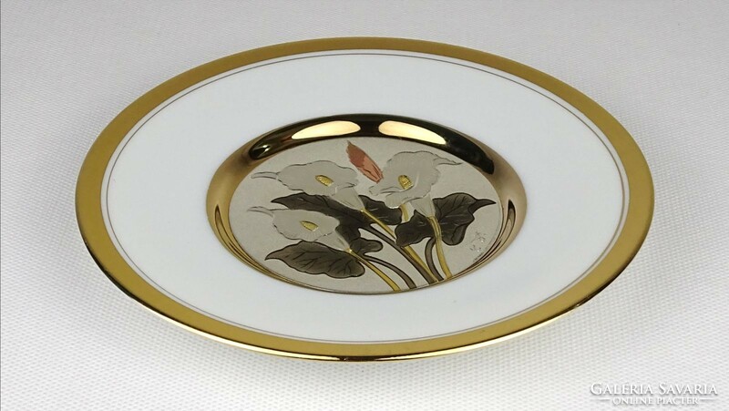 1P246 Jelzett 24K aranyozott kála díszes japán porcelán tányér dísztányér 15.3 cm