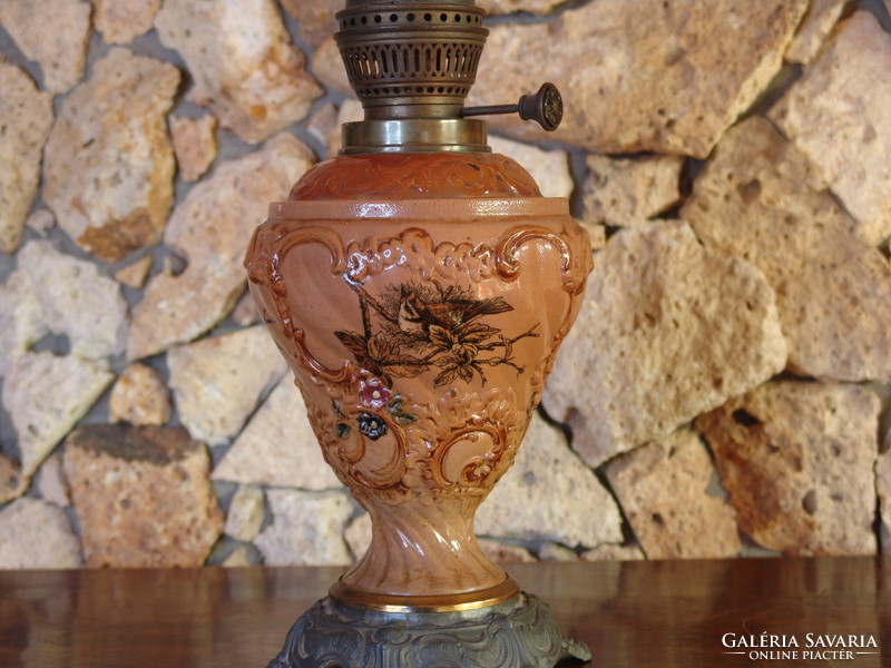 Hand-painted faience kerosene lamp