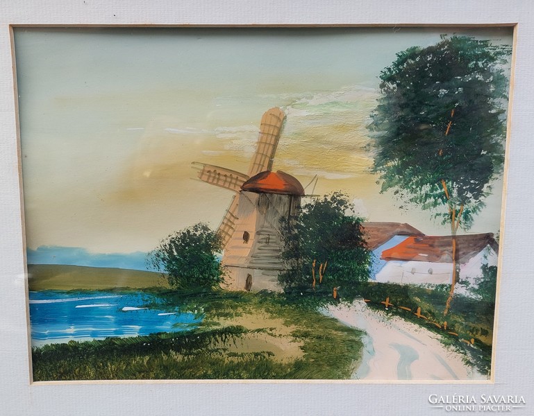 Watermill painting, paper-tempera