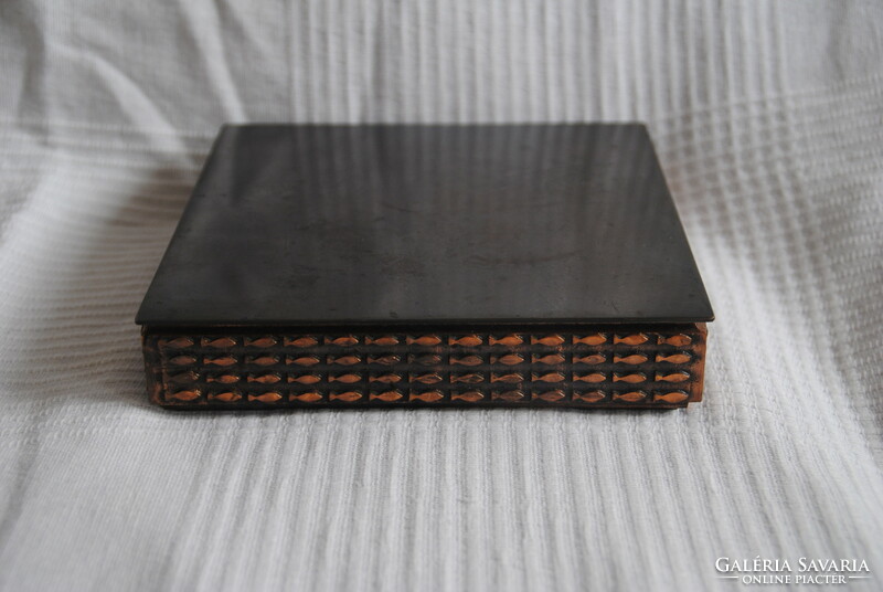 A large, rare, marked Kopcsanyi otto fish-patterned bronze box with wooden inlays