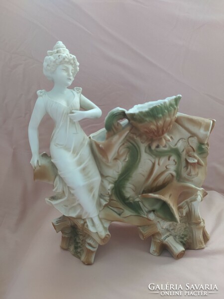 Antique Art Nouveau style figural centerpiece, vase, flawless 20x19 cm