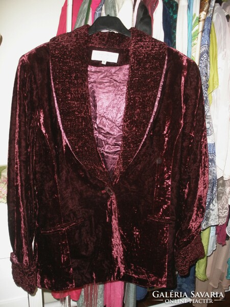 Elegant, cherry burgundy fur velvet jacket, blazer