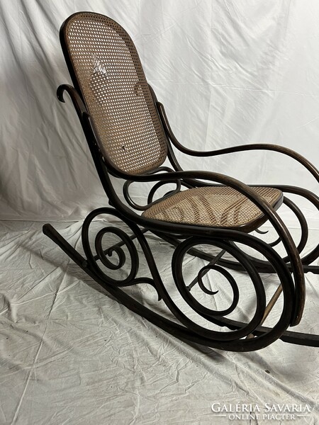 Antique thonet rocking chair with footrest