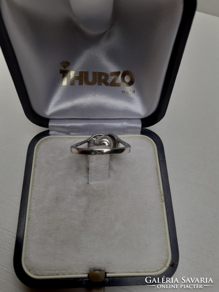 Nice condition hallmarked silver 925 silver ring with real pearls and many tiny zirconia stones