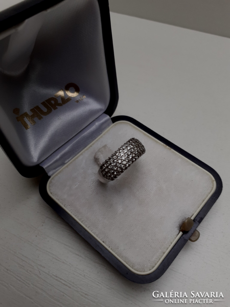 Elegant hallmarked 925 silver ring studded with sparkling tiny white cubic zirconia stones