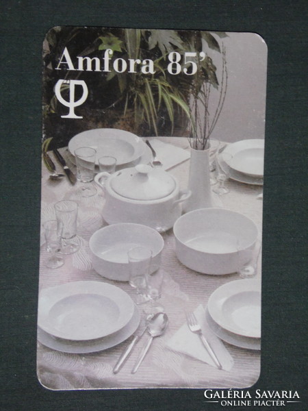 Kártyanaptár, Amfora Üvért vállalat üzletek, Alföldi porcelán étkészlet, 1985 ,  (1)