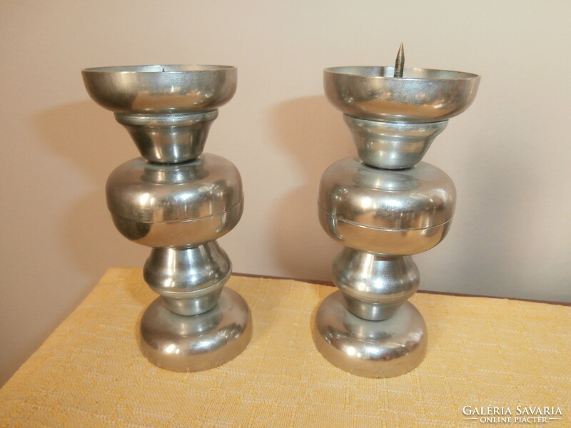 Pair of art deco metal candle holders