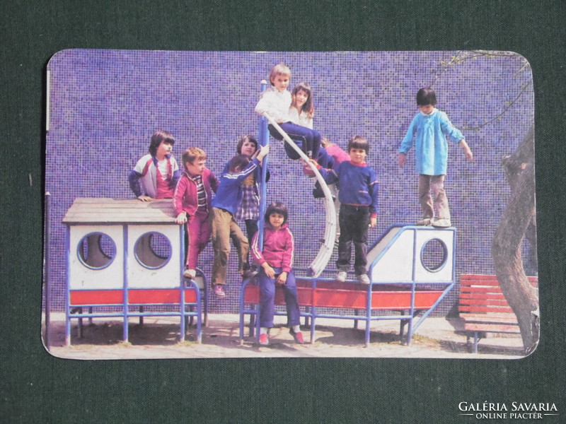 Kártyanaptár, Tanszergyártó vállalat, Budapest, játszótér,gyerek modell, 1986,  (1)