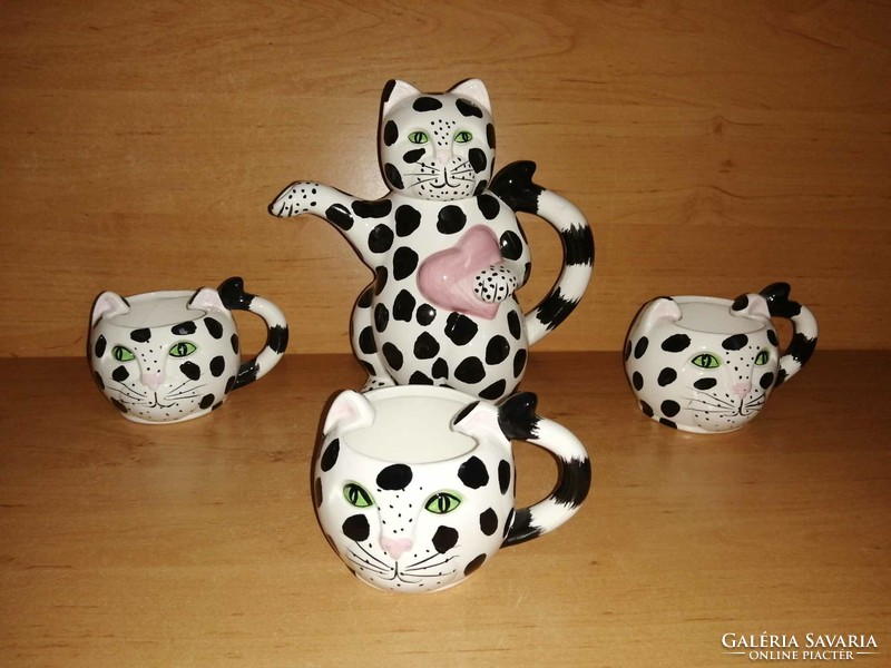 Rare kitten cat porcelain spout with 3 cups (23/d)