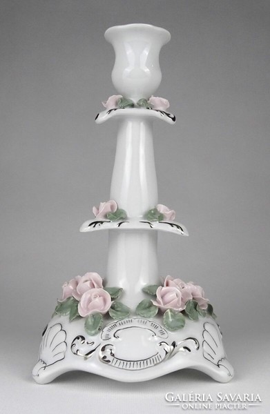 1P238 Nagyméretű rózsás porcelán gyertyatartó 23.5 cm