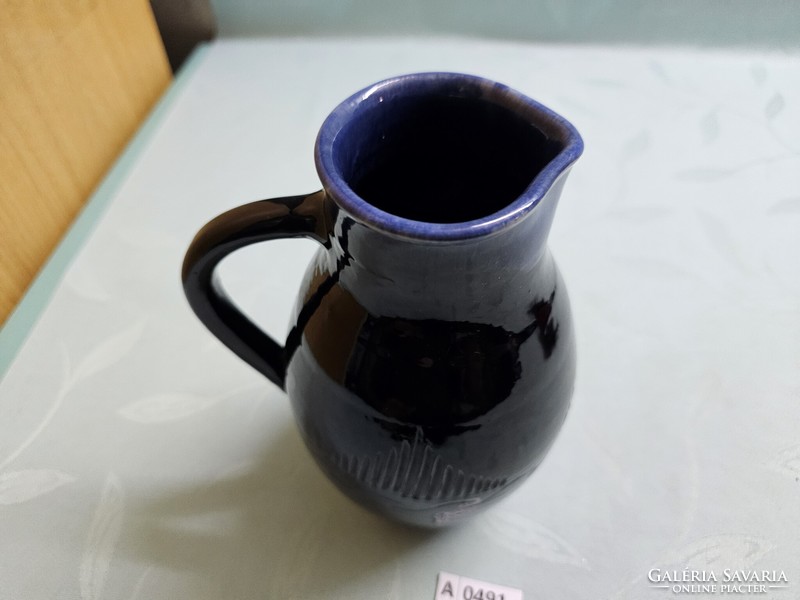 A0491 ceramic wine jug indigo blue 20 cm