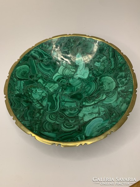 Malachite bowl with gold rim, 20 cm