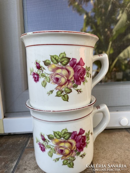 Hollóházi floral rose cup with sleeping milk and sour cream cup porcelain, nostalgia village peasant