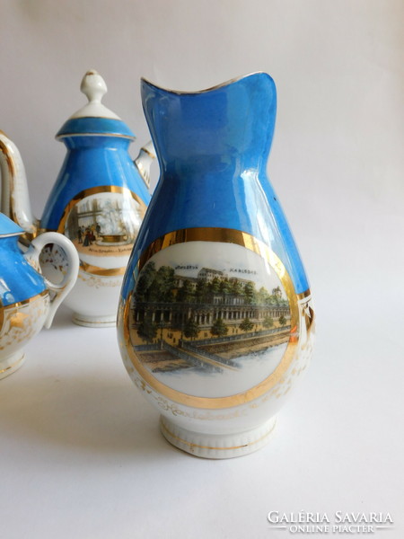 Antik, monarchia korabeli Carlsbad városképes kávé szervírozók