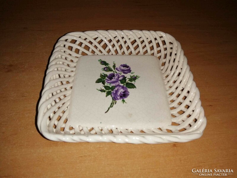 Bodrogkeresztúr ceramic bowl with openwork edge 12.5*12.5 cm (14/d)